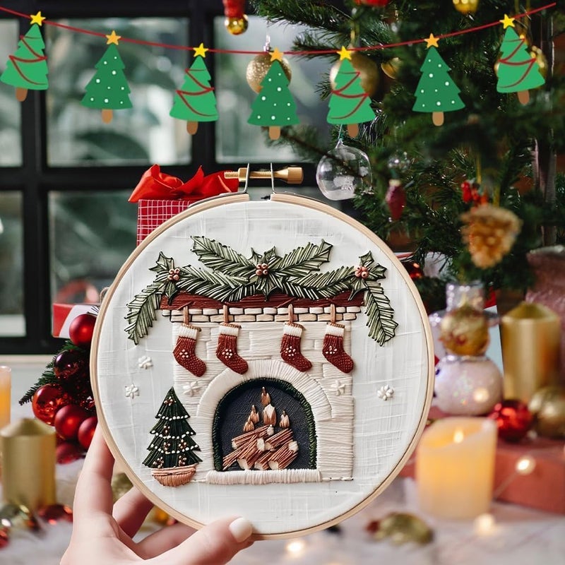 YOUDRN Christmas Embroidery Kits, Embroidery Kits for Adults,Christmas Embroidery Kit for Beginners with Pattern,Cotton Threads,Needles,Instruction,20cm Hoo,for Decor Home Room (Stockings) - Image 2